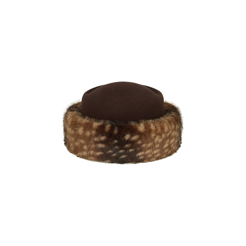 Faux Fur Trim Wool Pillbox - Cocoa