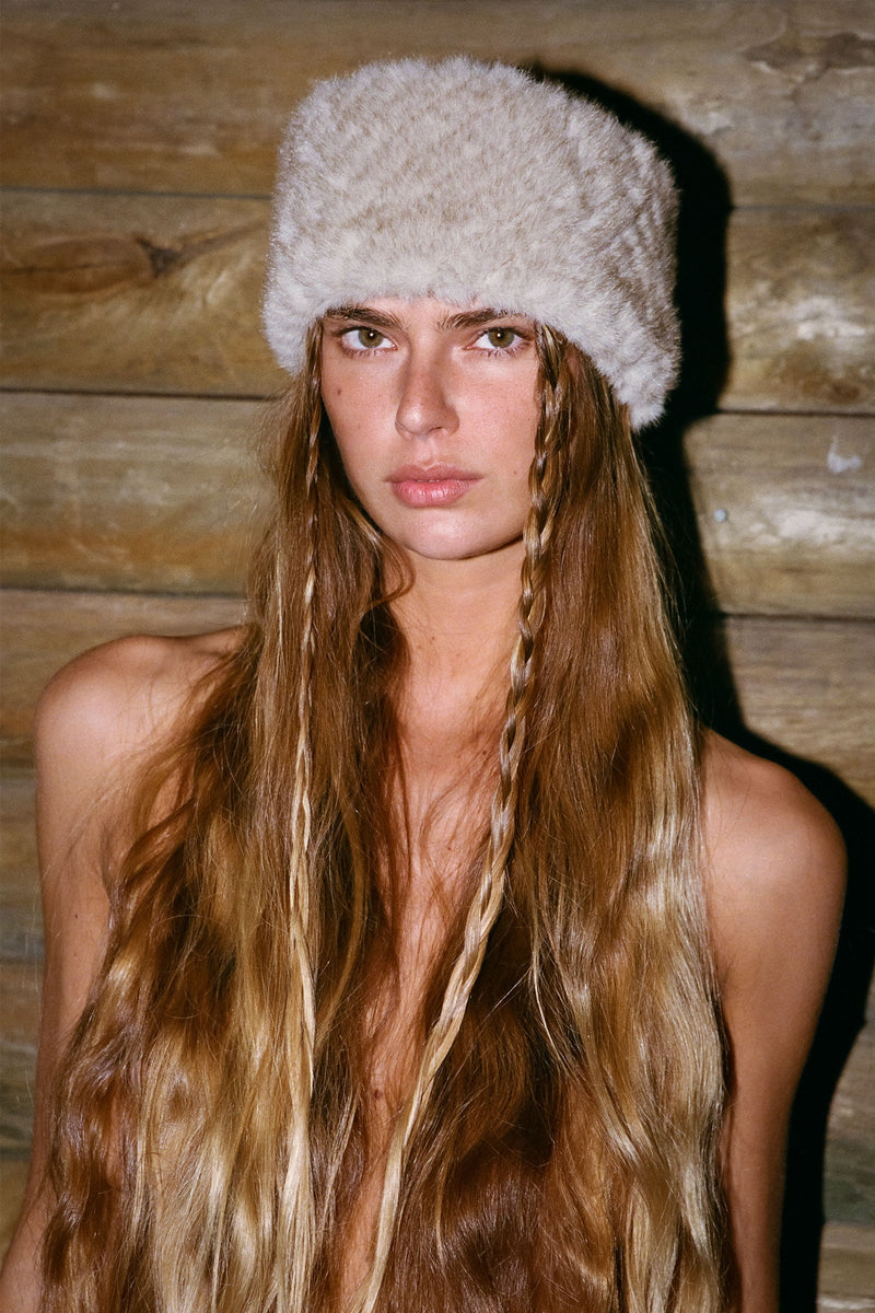 Chevron Faux Fur Headband - Cappuccino